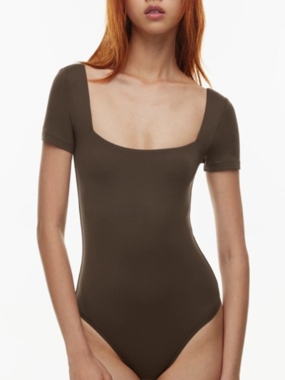 Aritzia Babaton Rich Mocha Brown Contour Square Neck Bodysuit